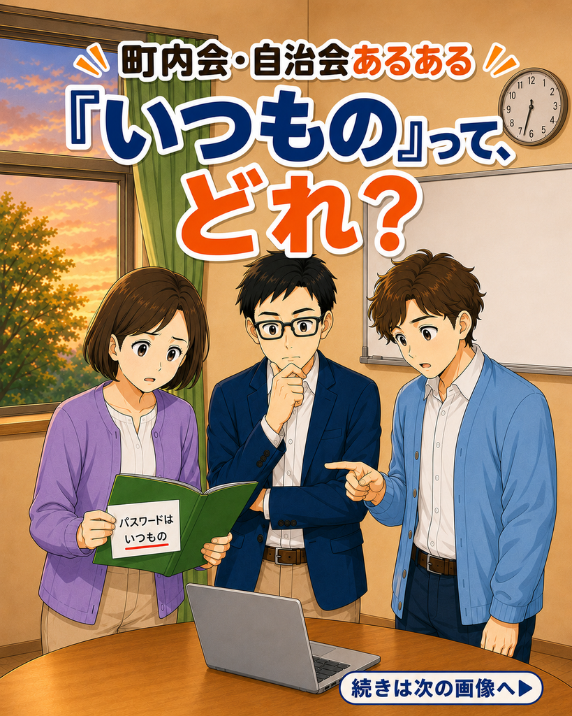 「共有アカウントの引き継ぎに戸惑う3人を描いた『いつもの』って、どれ？の表紙」
