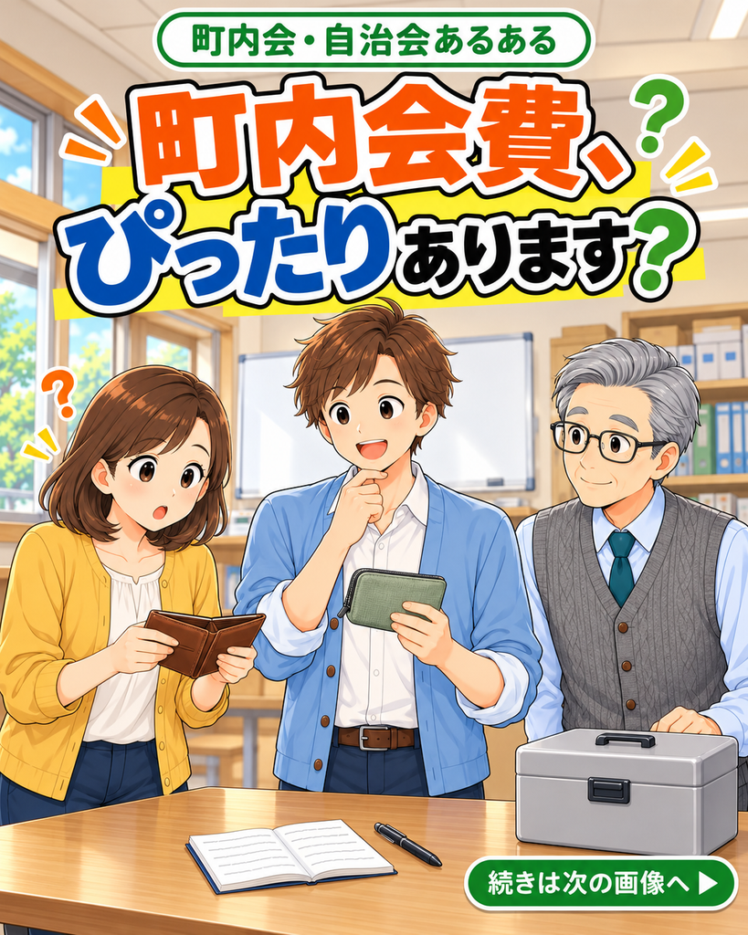 「町内会費を払いに来た磯賀さんが財布を開き、大きなお札しかないことに気づく」